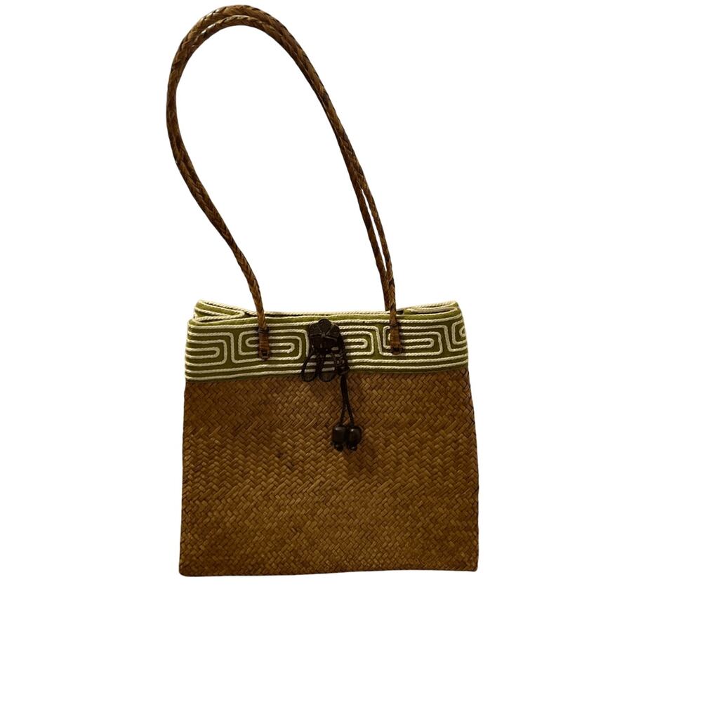 Woven Straw Women's Small Floral Earthly Bohemian Tote Eclectic Vintage Hippie - Picture 2 of 9